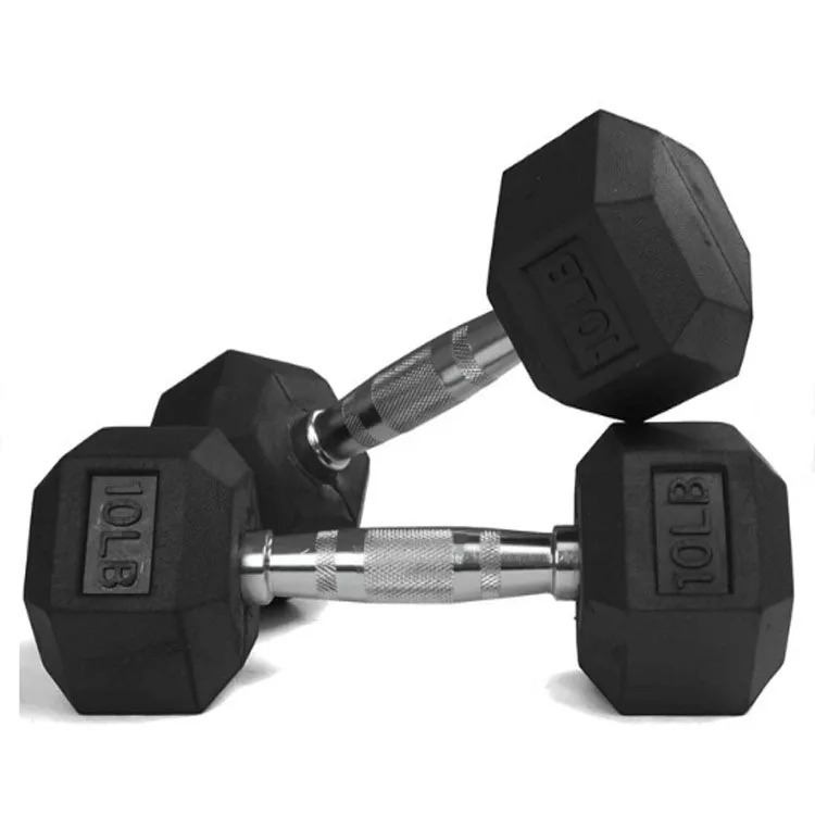 Wholesale Black Hex Rubber Coated Gym Dumbbells Pounds Fitness Weight Custom Logo Rubber Hexagon Dumbbells