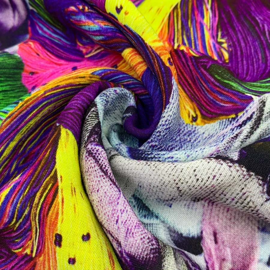Customize textile materials Rayon spandex digital Fabric woven Challis Discharge Printing Plain Fabric For women dress
