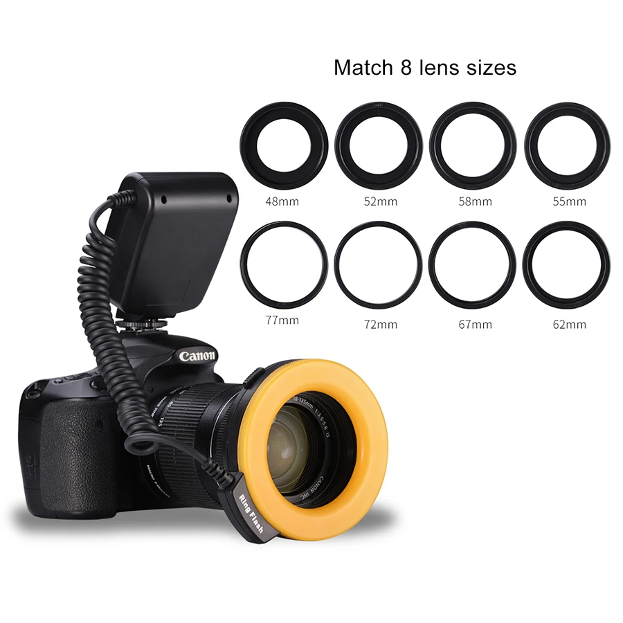 
Extended Macro LED Ring Flash Light Speedlite with LCD Screen Display for Canon Nikon DSLR Cameras Studio Flash Light 