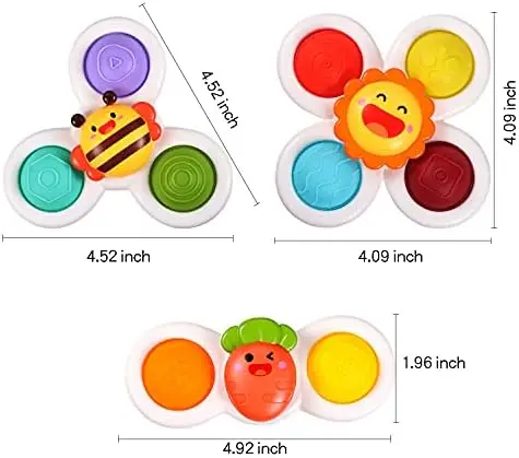 3pcs ABS Sensory Bath Spinners Anti-Stress Suction Cup Toys for Boys & Girls Custom Model Birthday Gifts