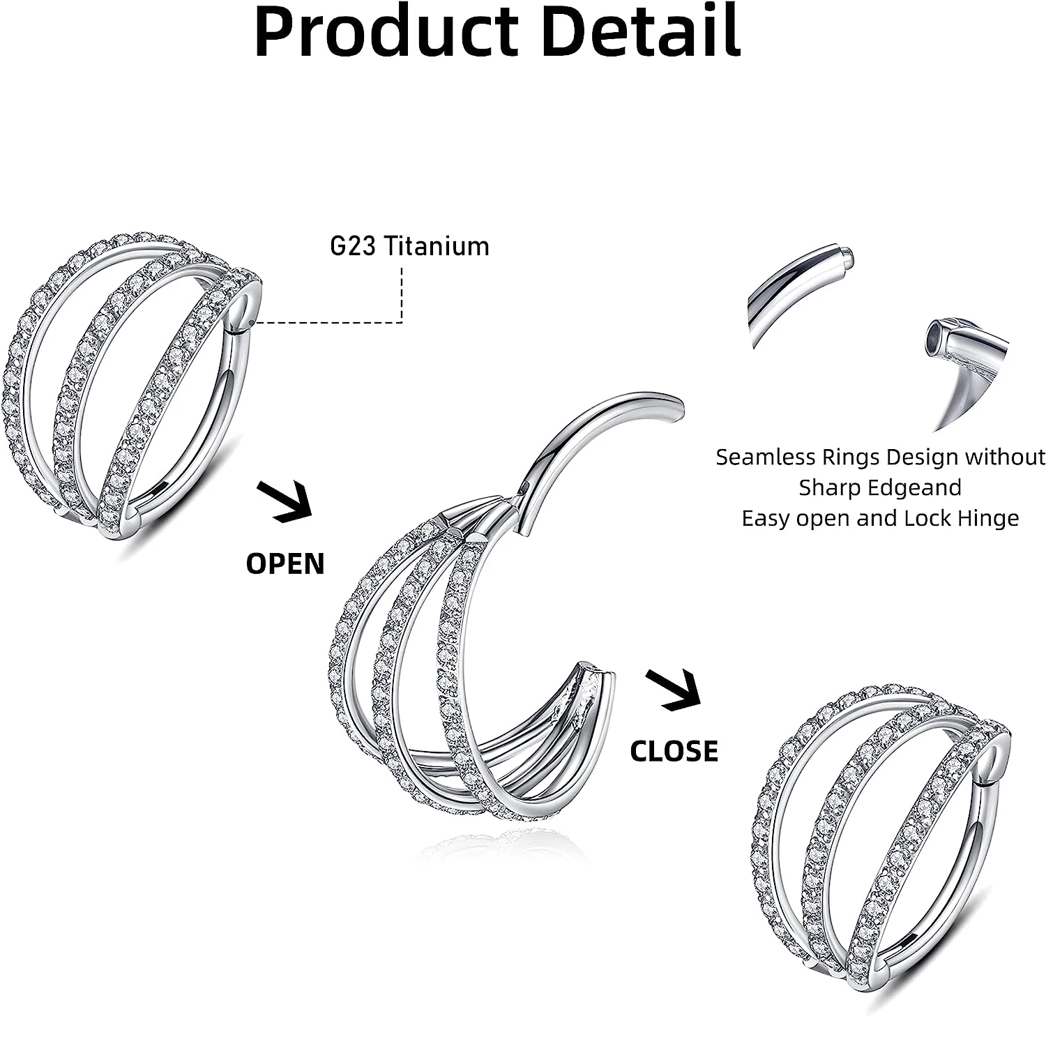 Tragus Septum Piercing Septum Ring Hinged Segment Septum Conch Lip Cartilage Hoops Zircon Titanium Nose Rings