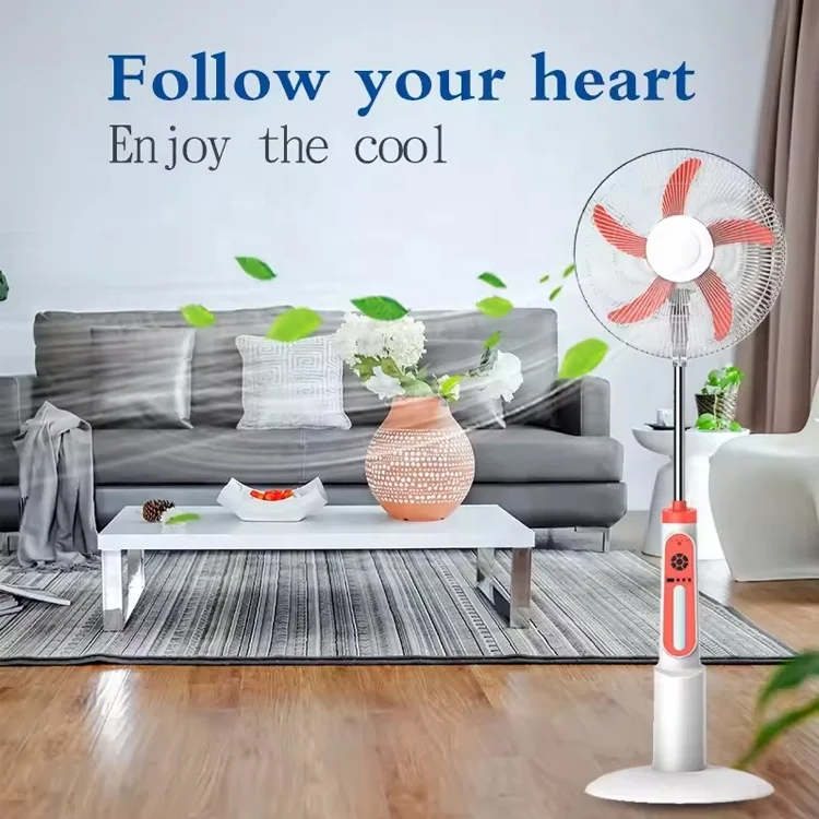 ZRACO 16 Inch 5 Blades 3 Speeds Lighting Standing Electric Cooling Remote Control Rechargeable Fan with Solar Panel