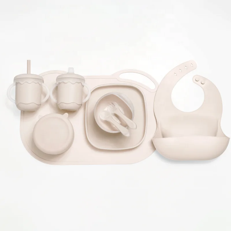 Персонализированный милый 5 шт. 8 13 шт. дорожный 14 шт. темно-розовый 9 шт. бежевый Детский силиконовый набор для кормления детей с тарелкой