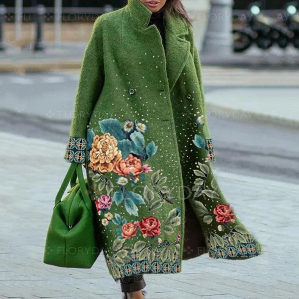 Light Fashion artistic style Mid-length Trench Overcoat  for Women 2023 Long Sleeve Polo Printed coat For Spring Autumn