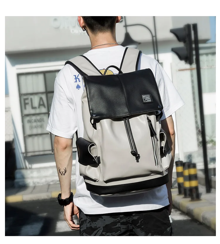 Unisex PU Leather Computer Laptop Bag 15.6 inch Backpack Shoulder Bags Travel Hiking Rucksack Casual Daypack Black