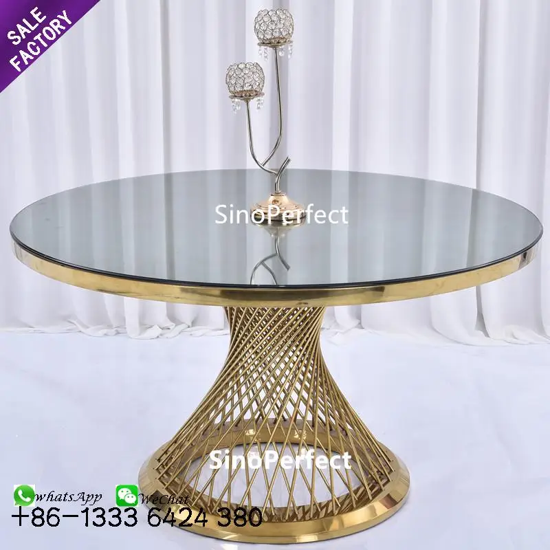 Good Select Hotel Dining Furniture Glass Top Stainless Steel Big Modern Gold Table Round Wedding For Event