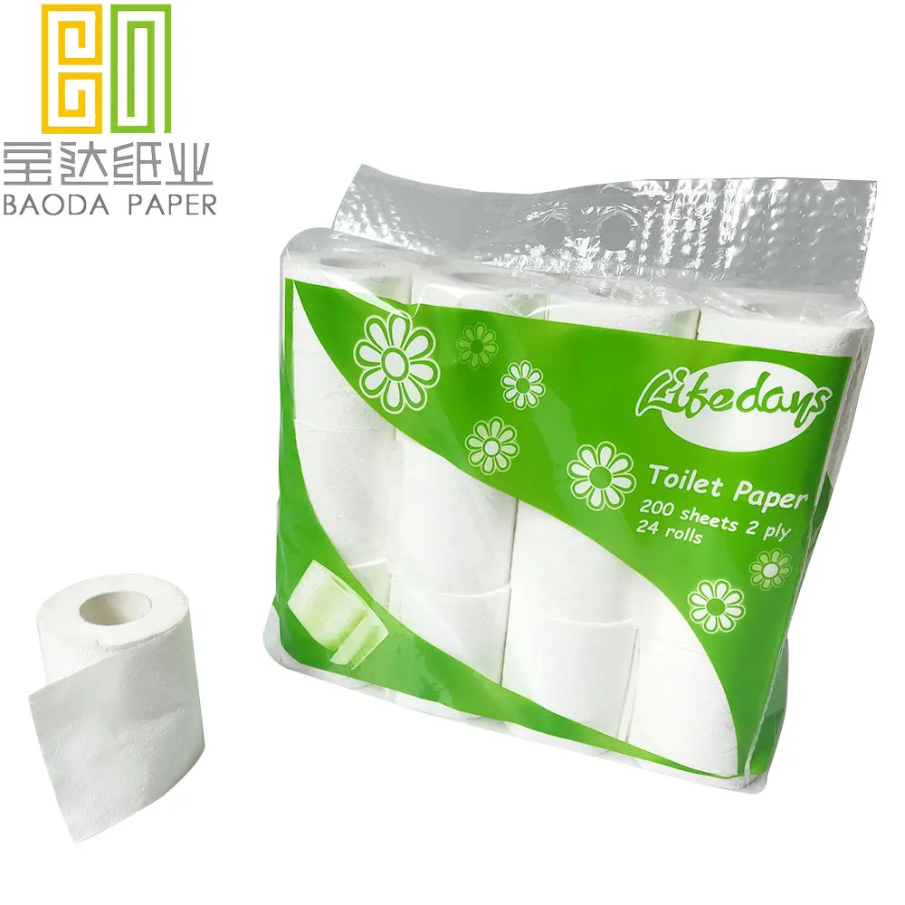 cheap Eco-friendly Biodegradable toilet paper tissue 2 ply 200 sheets per pack custom print toilet paper