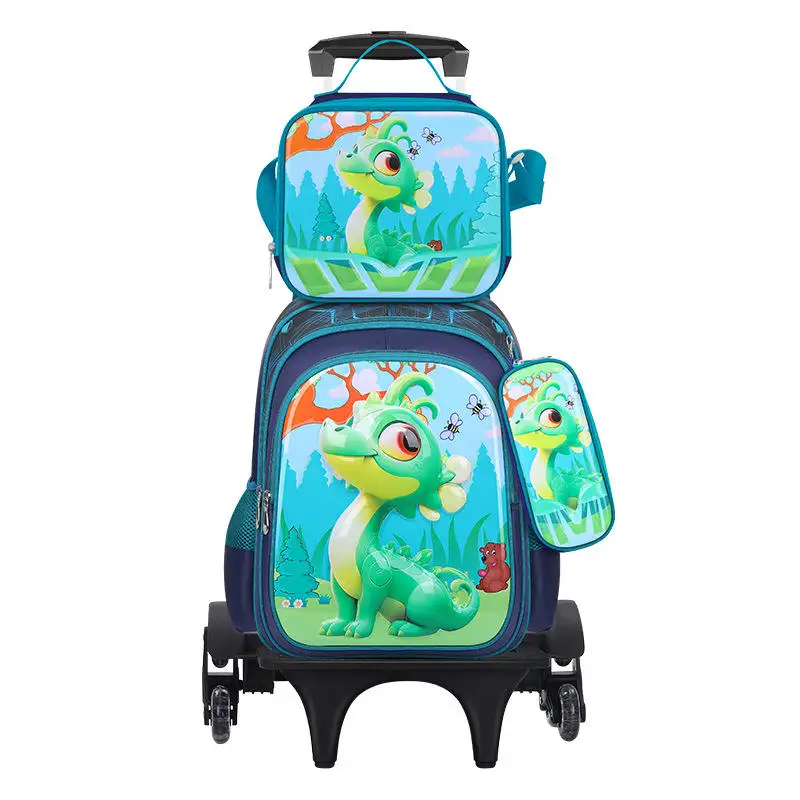 2024 Hot Sale manufacturers kids trolley school bag with wheels and handle Large Capacity Travel Waterproof Cartoon Kids
