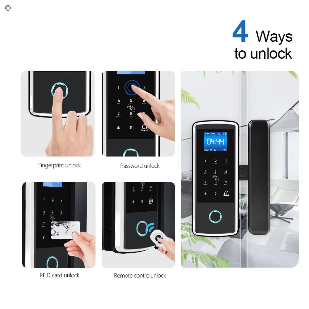 Electronic Digital Fingerprint Smart Door Lock for framed or frameless Sliding Glass Aluminum lock