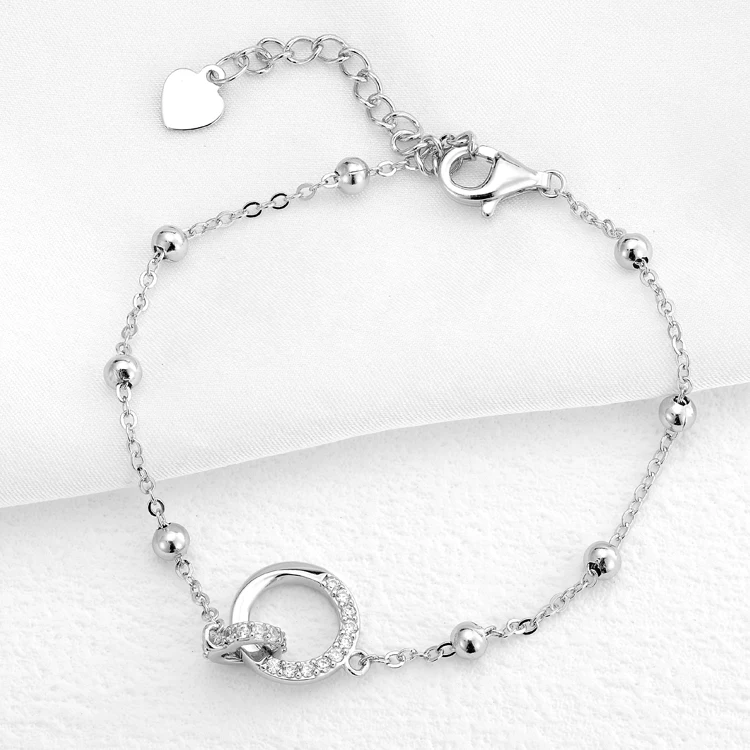 Double Circle Cross Bracelet Beads Chain 5A Zirconia  Adjustable Link Two Interlocking Infinity Anklet For Women