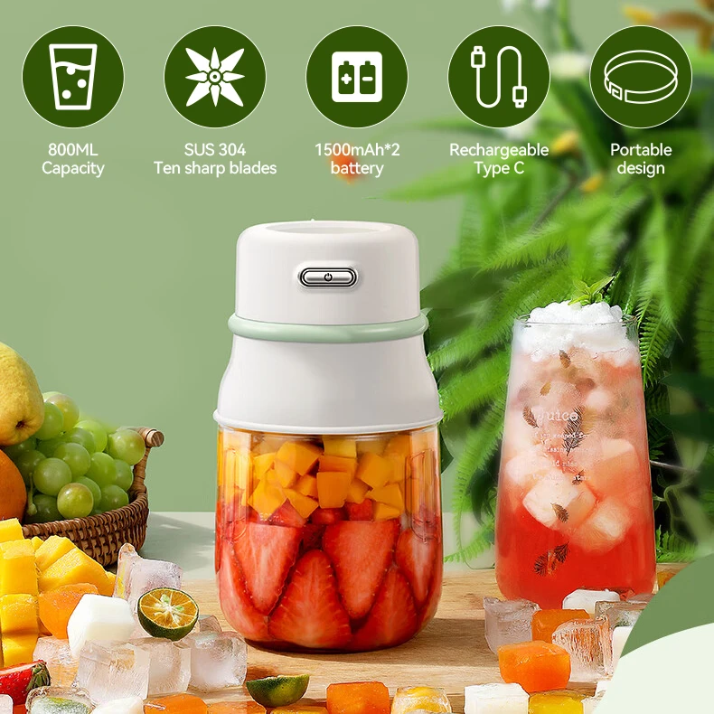 Portable Juicer Cup 800ml Lemon Orange Juice Rechargeable Sports Drink Bottle Blender Cup USB