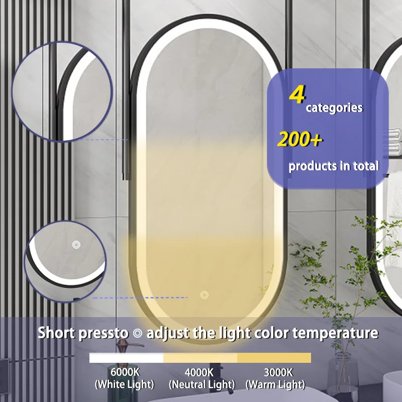 Modern Toilet showerroom smart touch switch Ceiling Hang bathroom Mirror With Light