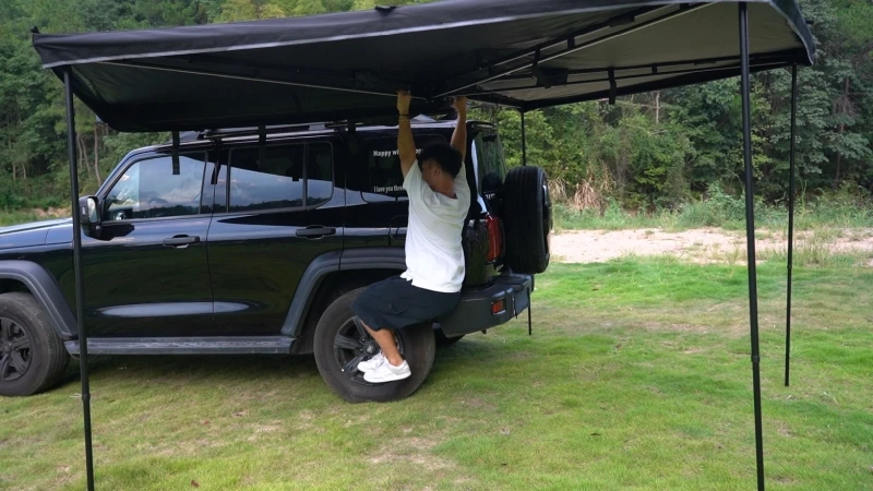 2024 New Design Outdoor 2.2M Heavy Duty Lightweight Van Truck Car Side 270 Degree Freestanding Awning Free Standing with Led