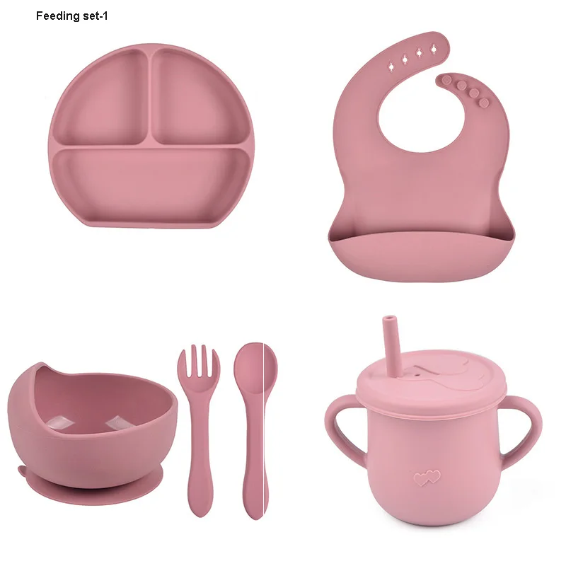 6 шт. Сильный всасывания чаша тарелка ложка в народном стиле комплект для подачи чашки малышей кормления Bib BPA бесплатные силиконовые детских бутылочек