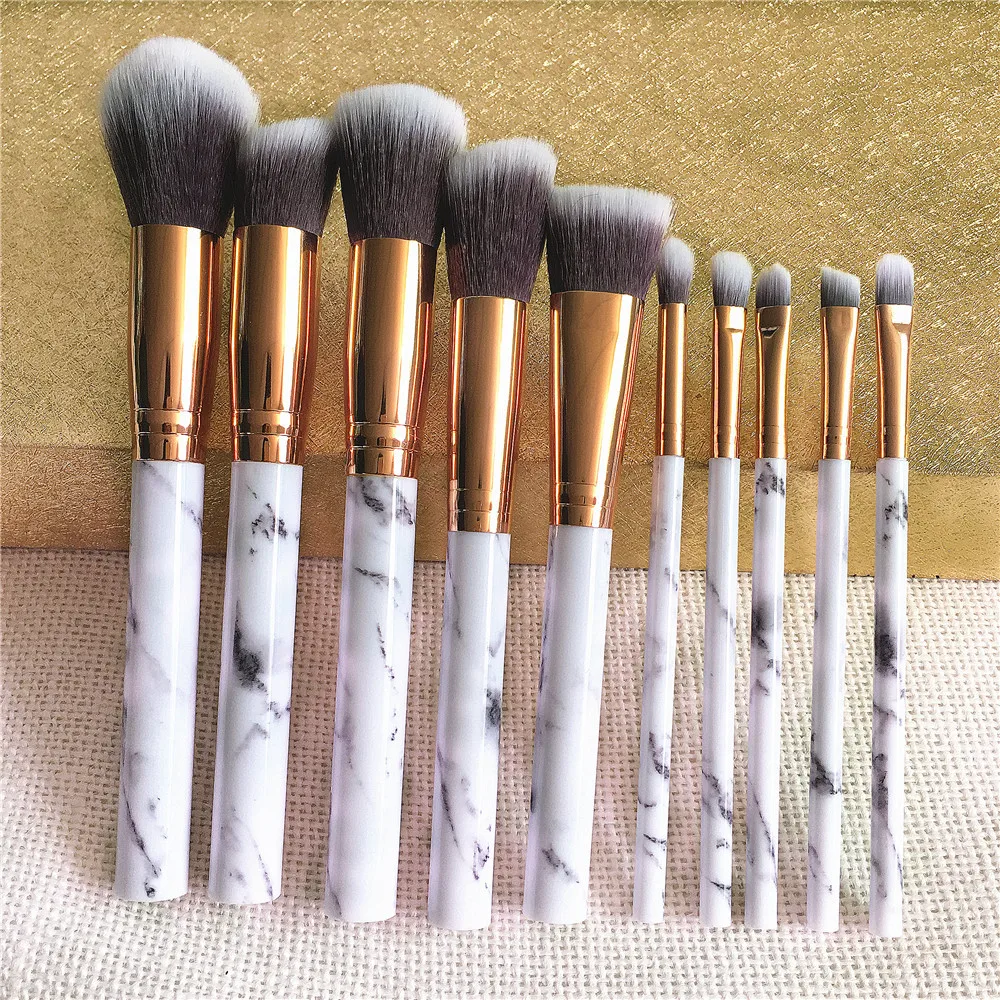 Wholesale low MOQ make up brushes marble handle makeup brush set