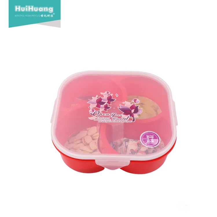 
Modern design household used 4 compartment square plastic candy tray snack dessert plate with lid 