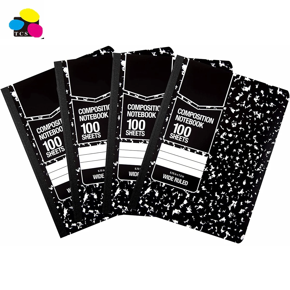 
2020 New Product 7.5x9.8' 100 Sheet 4-Pack Wide Ruled Assorted Marble Black Composition Book 