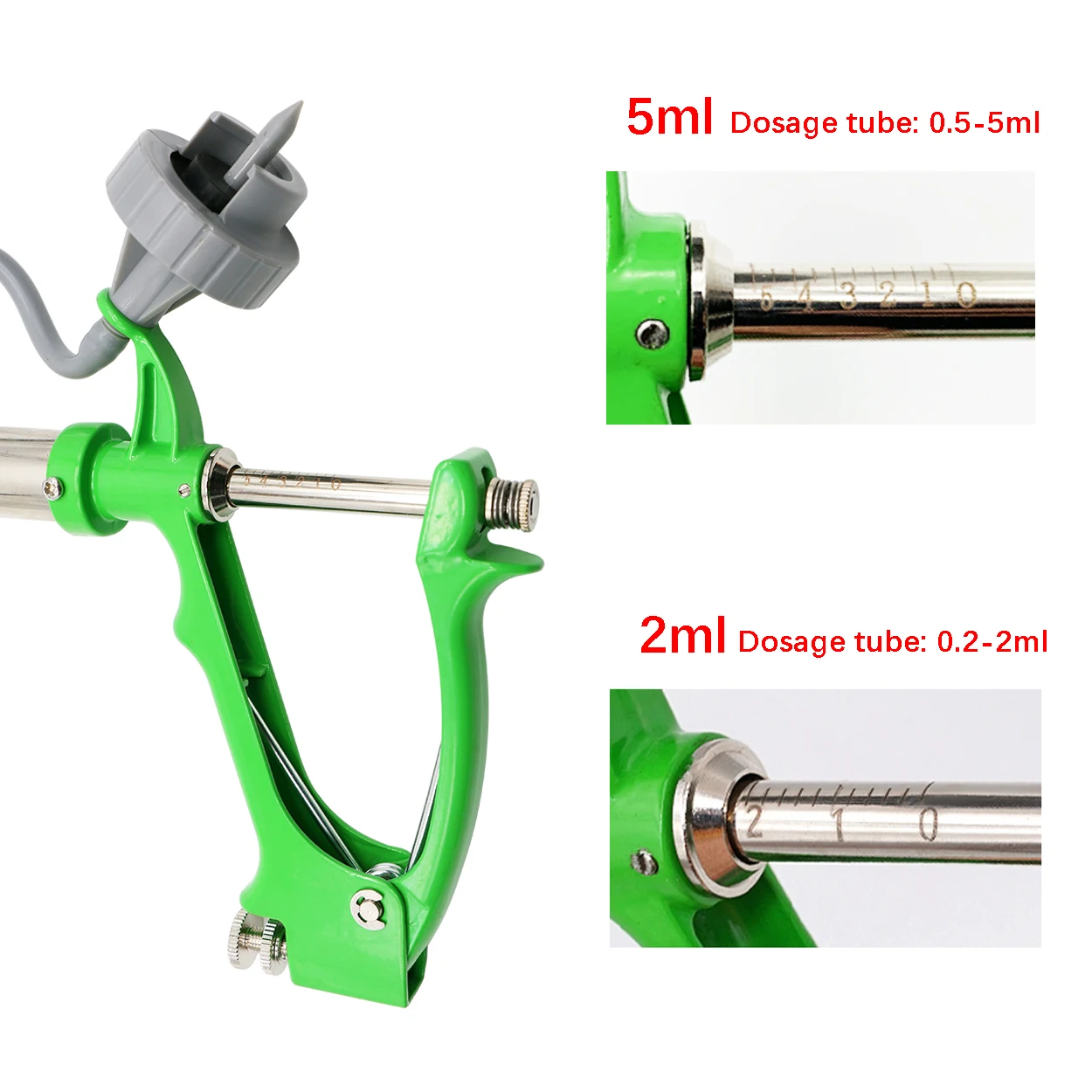 2/5ml Livestock Automatic Syringe Chicken Pig Bull Sheep Adjustable Continuous Vaccine Injector with 2 Vaccine Bottles