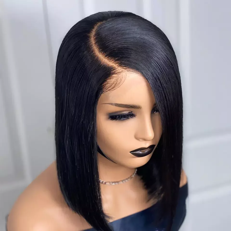 
2021 New Style Short BOB Wig Brazilian Virgin Human Hair Lace Front Wig,Silky Straight Lace Frontal BOB for Black Women 
