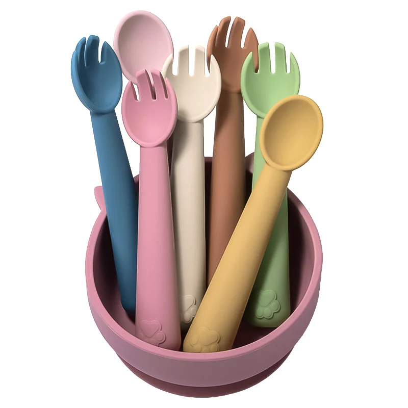 Custom Logo BPA Free Soft Food Grade Cute Animal Cat Design Baby Silicone Spoon Set for Infants Age 0-12 Months