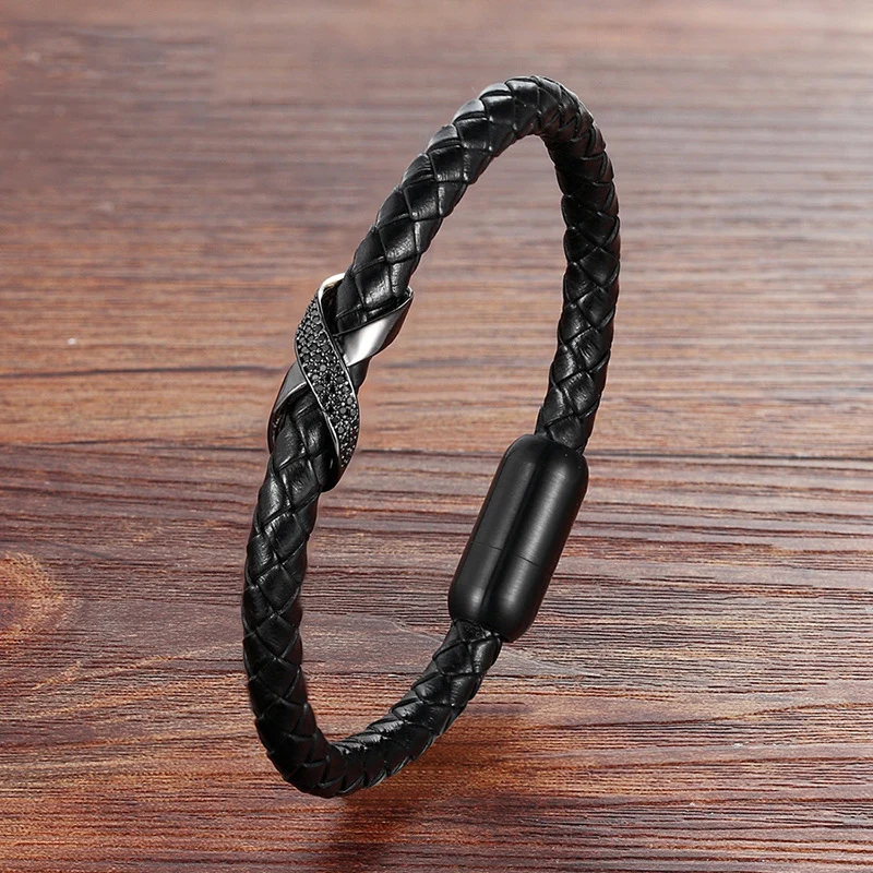Men leather braided infinity bracelet magnetic clasps retro trend manufacturers wholesale hand jewelry Genuine Leather Bracelet