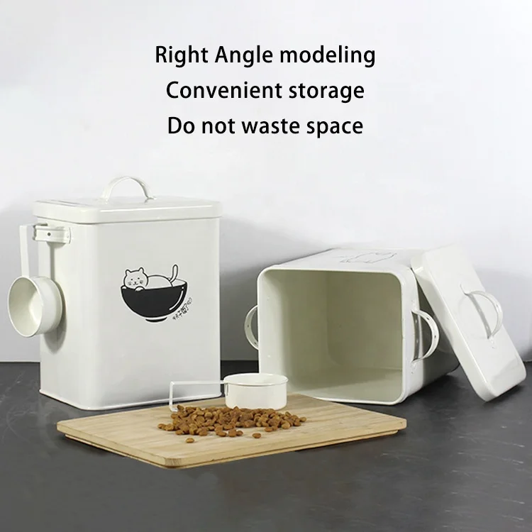 Large Capacity Pet Dry Food Storage Metal Bucket With Scoop Sealing Cover Cat Food Bin Box Dog Food Containers