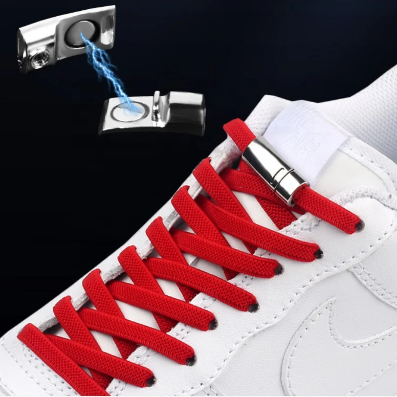 Hot 6MM Elastic Shoelaces Magnetic Fashion Metal Locking Lazy Laces Outdoor Sneakers Quick Flat No Tie Shoelace 1 Pair