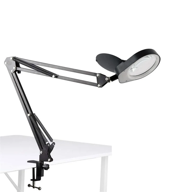 Foldable Magnifying Glass  Desk Table Clamp Magnifier LED Lights Flexible Desk Lamp for Reading Working Lighting