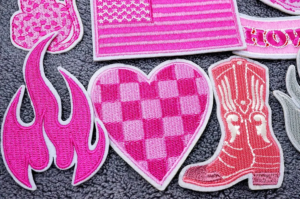Pink Flame Boot Leopard Patches Cloth Embroidered Applique Sewing Clothes Apparel Decoration Patch Iron on Stickers