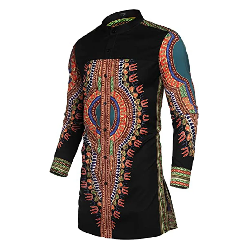Dropshipping Embroidery Clothing Long Sleeve Button Up african dashiki shirts for men 100% cotton