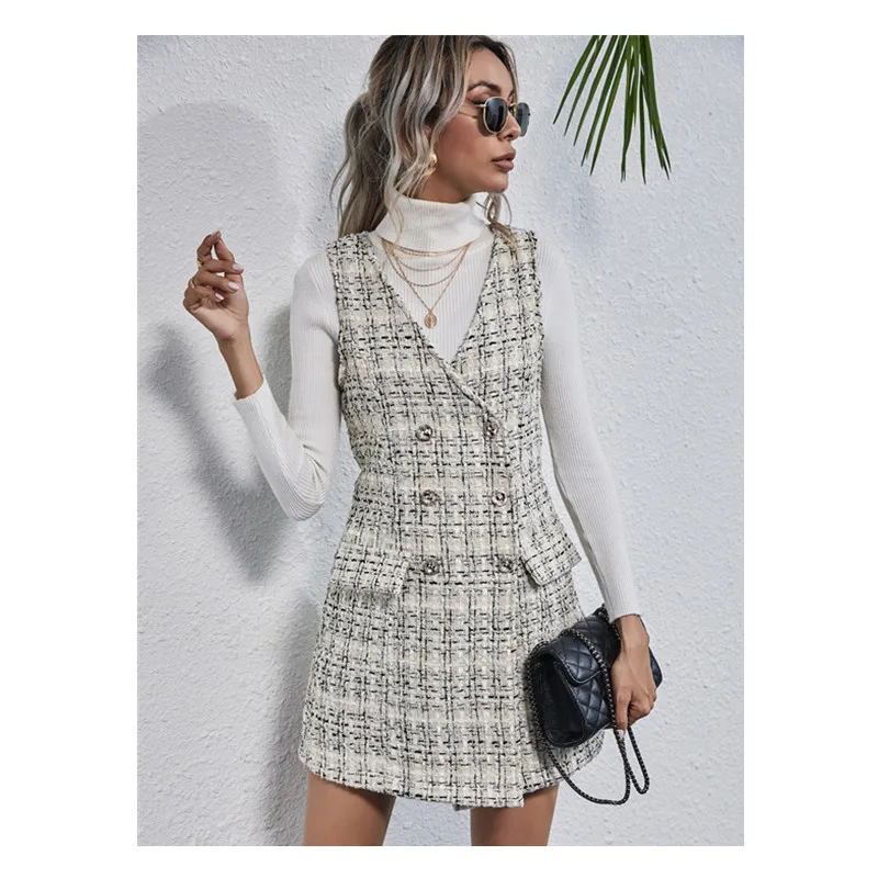Сексуальное платье двубортный пиджак женские туфли в европейском и американском стилях, вязаный жилет с v-образным вырезом для нерегулярные дизайнерское Летнее белое платье из полиэстера/Повседневная одежда из хлопка
