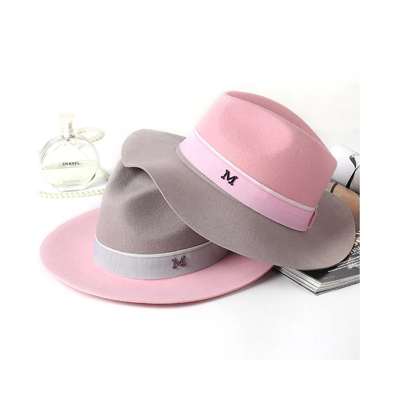 Elegant French Winter And Autumn Women Fedora Hats Top Pink Bowler