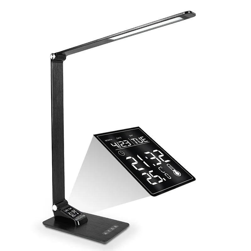 Touch Control Study Desk Lamp with USB Charger Port Date Time Temperature Robot Led Reading Light