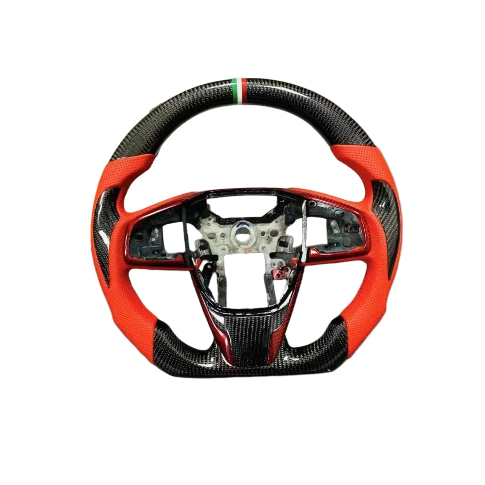 Custom Car Interior Accessories Carbon Fiber Steering Wheel Covered Red Leather For Honda Civic Accord Fit CRV Models