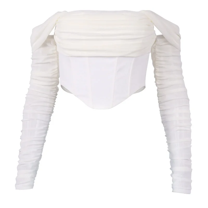 2023 Hot Sale Corset Tops Wholesale Women Zipper Back Stretchy Mesh Long Sleeve Vintage Corsets Tops xs~2xl