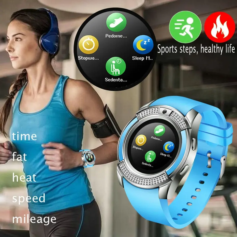 Bt Pedometer 2g Sim Card Camera Watch Color Display Waterproof Device Wrist Smart Watch V8 Smartwatch For Android Ios