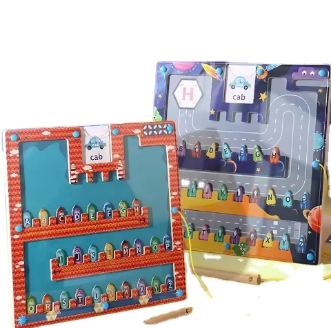 C02299 wooden Magnetic letter matching spelling word space maze color training early educational Letter Matching Wooden Parking