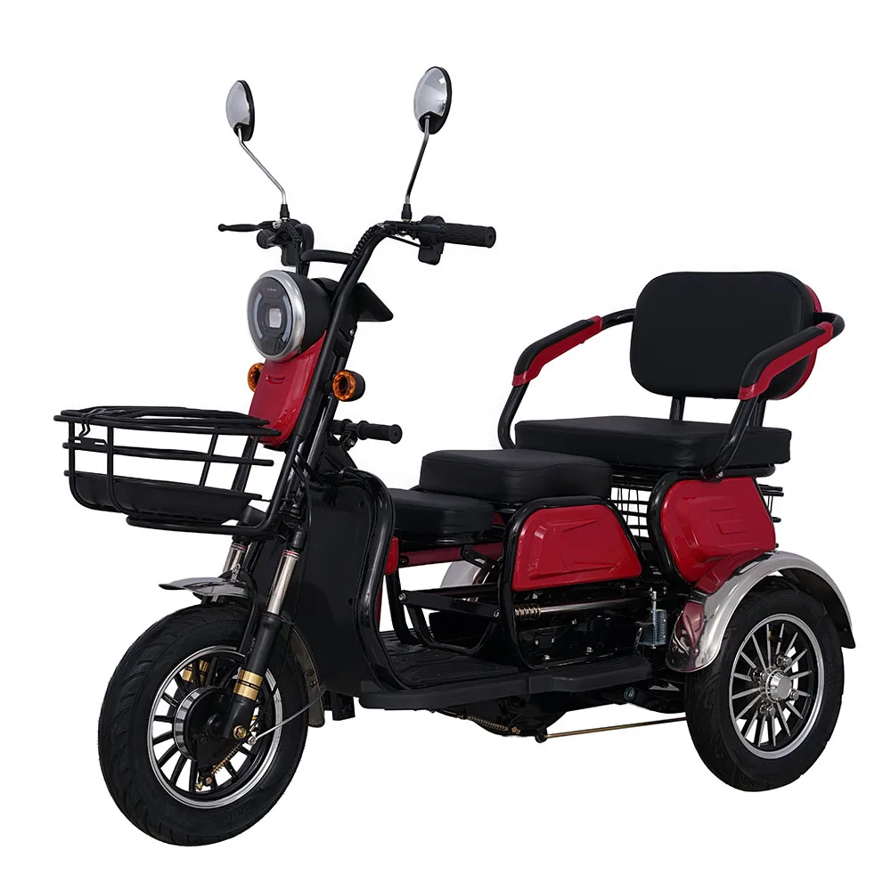 Adult pedal car tricycle passenger electric tricycle with front and rear sliding seats