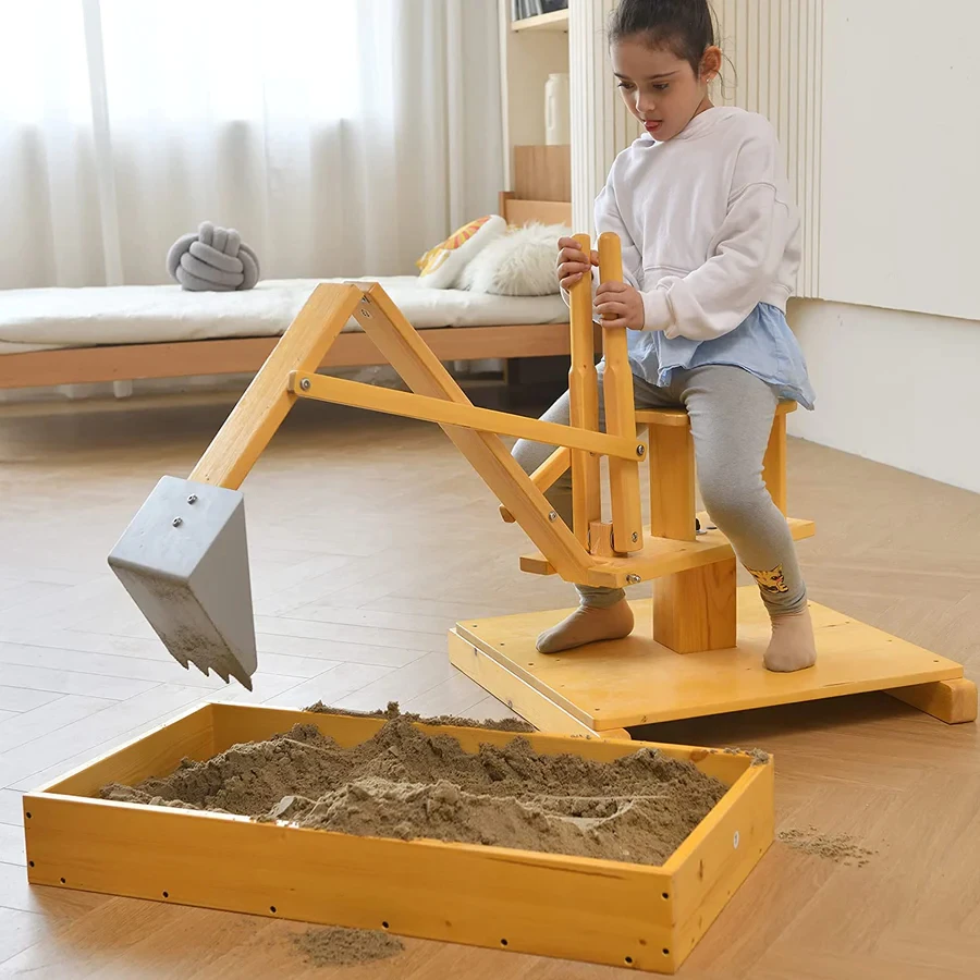 Kids Playground Equipment Wooden Sandbox Digging Toy with Working Crane