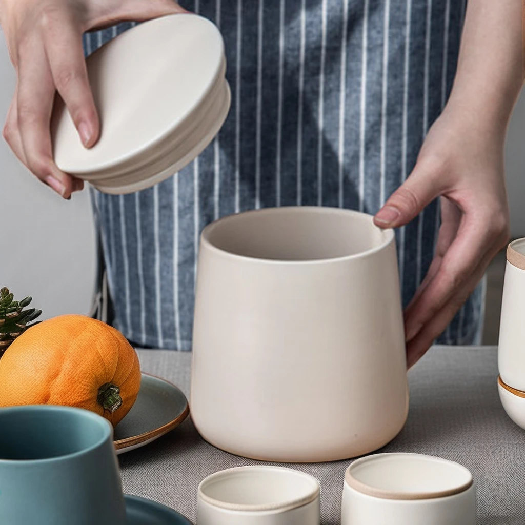 Matte glaze kitchen tea coffee sugar canister set / jar airtight canister with lid sugar & creamer pots for home and kitchen