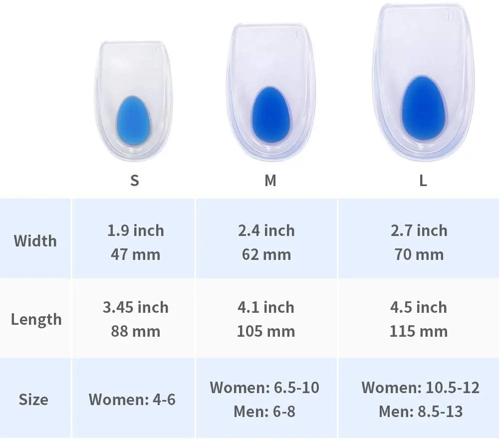 Silicone Heel Cup Pads for Bone Spurs Plantar Fasciitis Feet Insoles Arch Supports Orthotics Inserts Relieve Flat Feet, High Arc