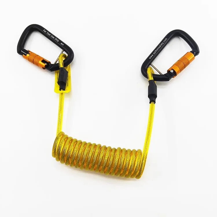 
Colorful Outdoor Sports Stainless Steel Spring Coiled Lanyard with Twist Lock Carabiner 
