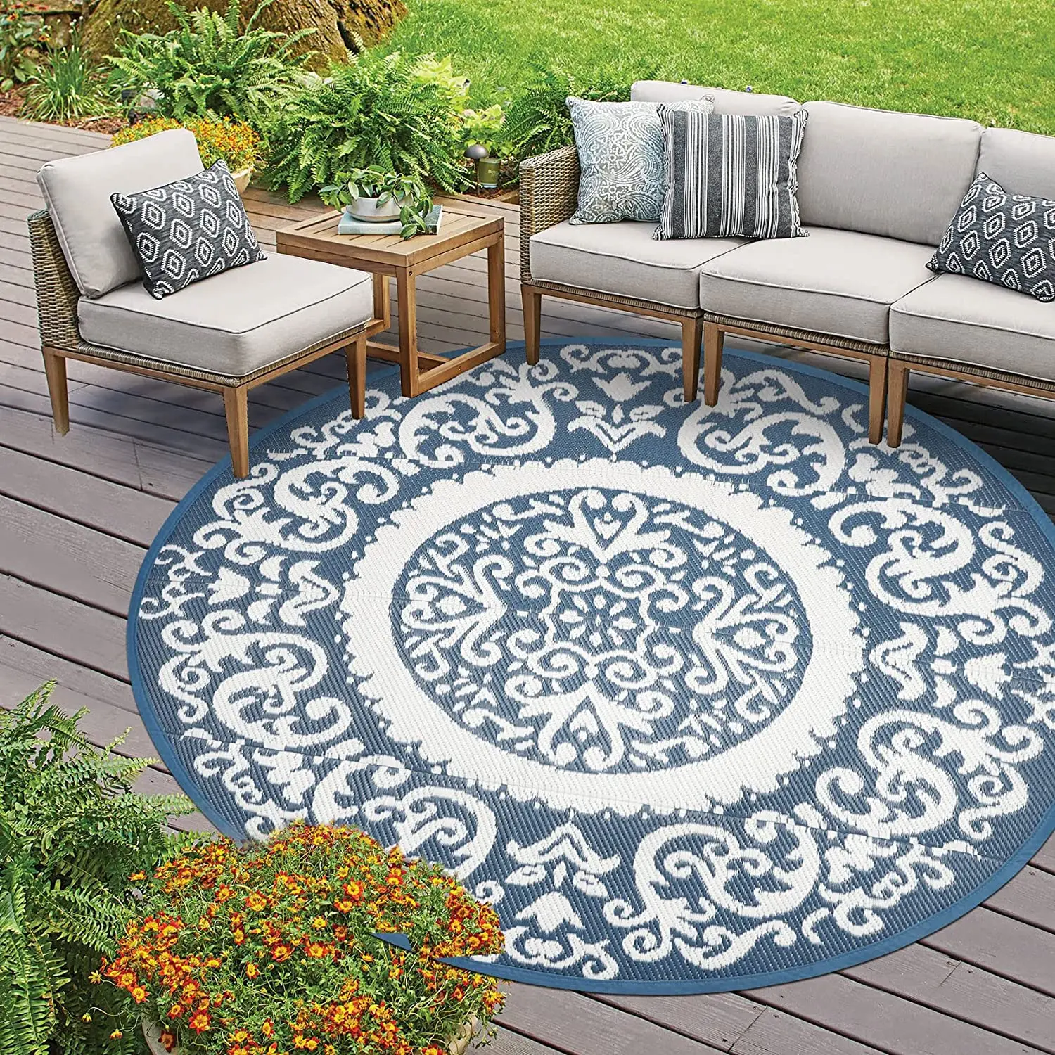 BSCI Audit Round PP Straw Area Rug Circle Camping Outdoor Rug Polypropylene Carpet Patio Outdoor Rug