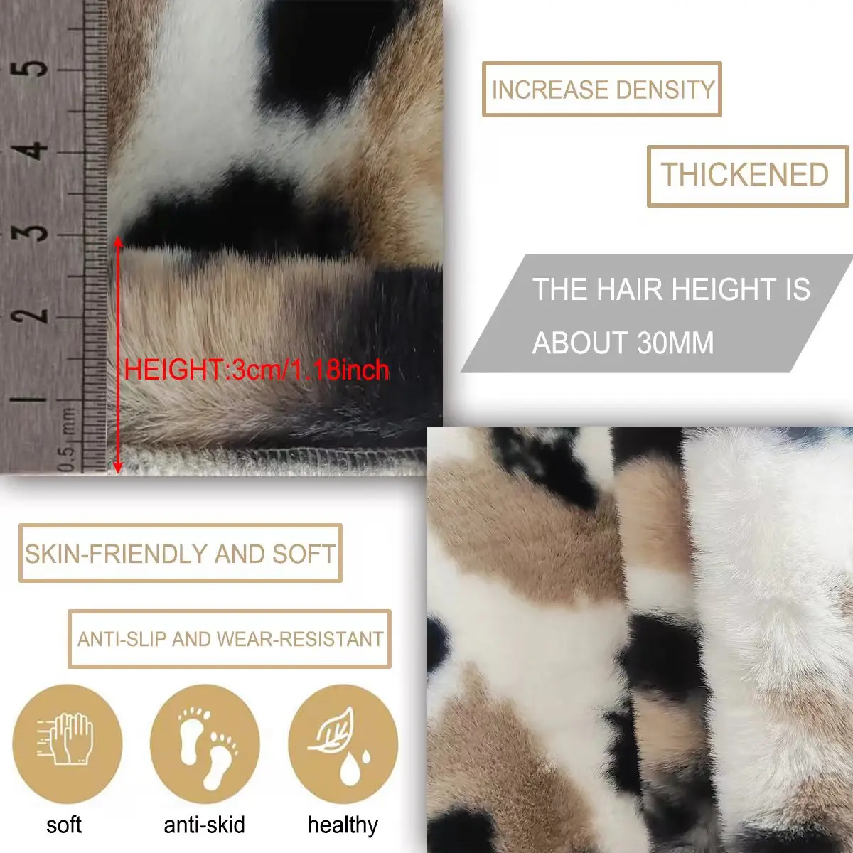 Modern Luxury Rug Imitation Rabbit Fluffy  Leopard Print Fur Fish-shaped Carpet for Living Room Bedroom  Bathroom Office Prayer