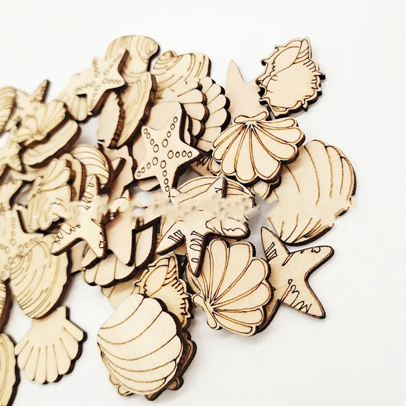 Ocean style wooden seashells, mermaids, turtles, starfish, corals, handmade creative painted wooden pieces