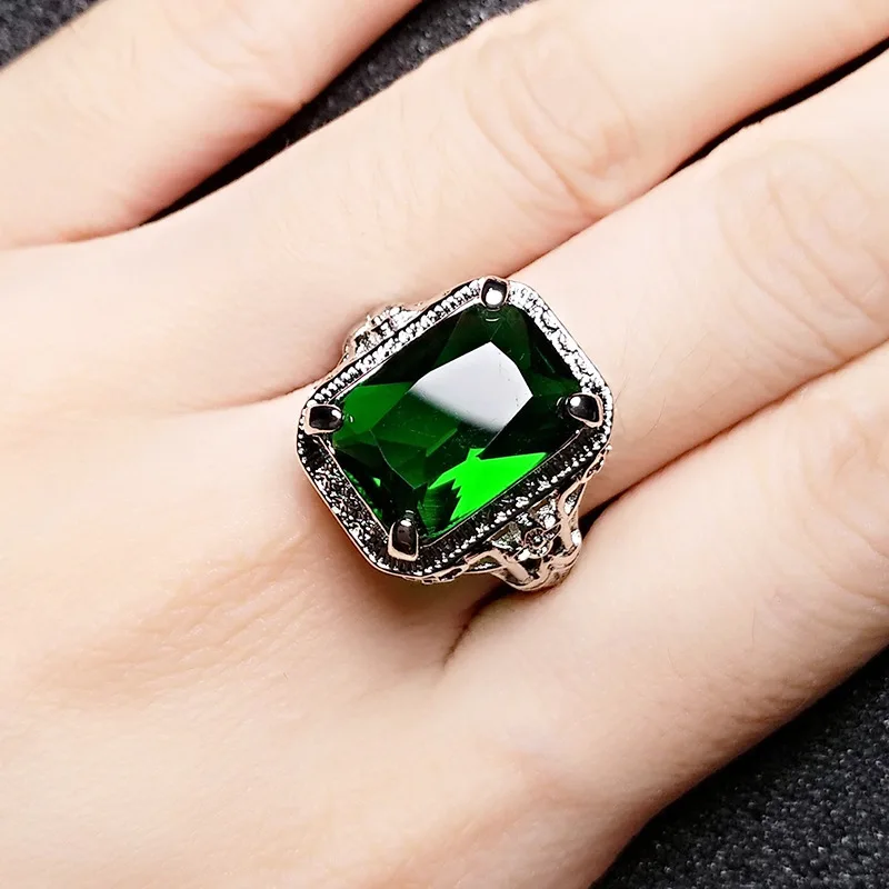 Factory Hot Sale New Pigeon Blood Red Ruby Engagement Ring Cutout Pattern Square Jewelry Emerald Tourmaline Rings