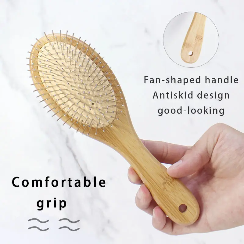 Trending products 2022 bamboo handle hair brush reueable durable comb hair care styling air cushion hairbrush for traveling