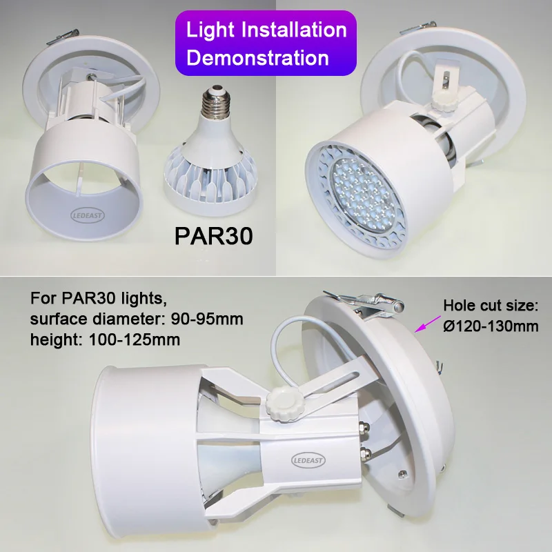 E27 bulb holder PAR30 Recessed spotlight Fixture Cut Size 12cm Downlight housing bracket