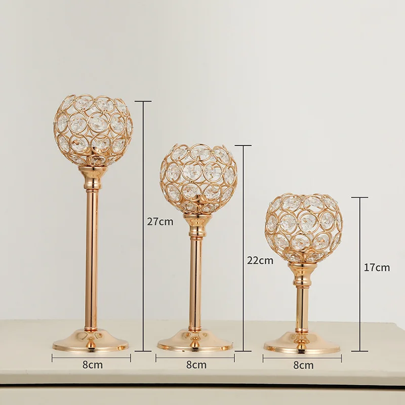 Home Decor Gold Glass Candlestick Stand Silver Metal Crystal Candle Holders For Wedding Table