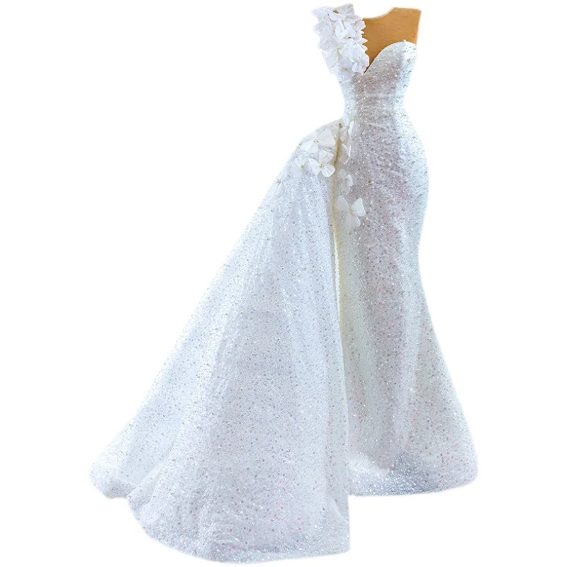 Factory direct sale Three petals of flowers inlaid pearl sequins gorgeous Fashion mermaid wedding dress 3d flower